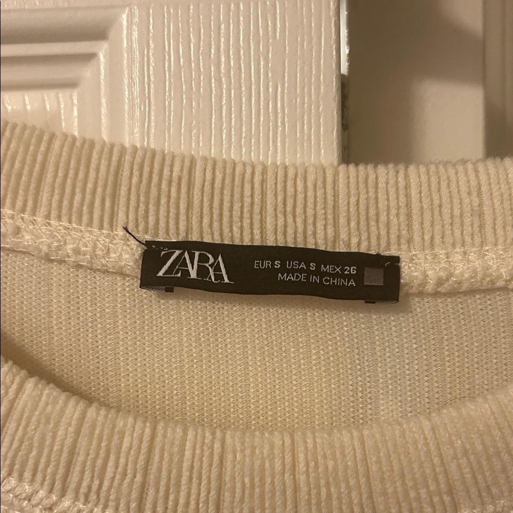 Zara Cream Ribbed Drawstring Hem Sweater - Picture 4 of 4